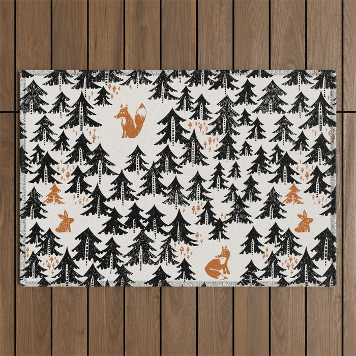 Black Forest fox and hare Outdoor Rug Gallery Image 1