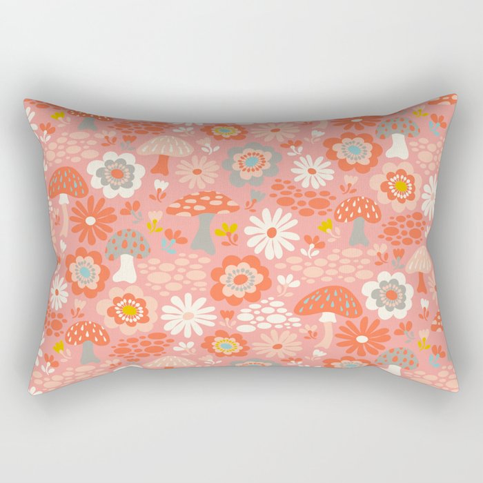 Wild Woodland Floral Mushrooms Rectangular Pillow Gallery Image 2