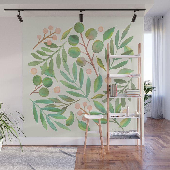 Watercolor Leaves I Wall Mural Gallery Image 1