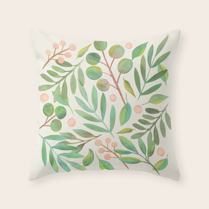 Watercolor Leaves I Throw Pillow Gallery Image 6