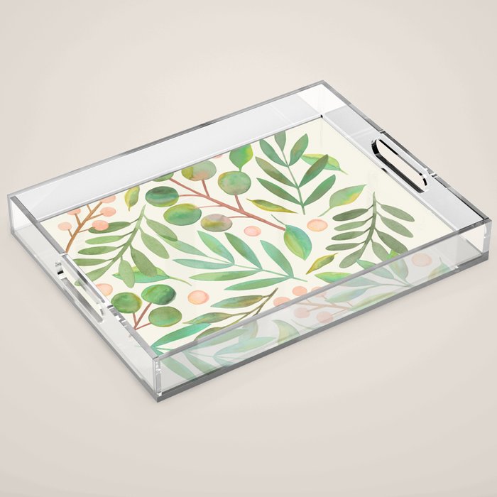 Watercolor Leaves I Acrylic Tray Gallery Image 1