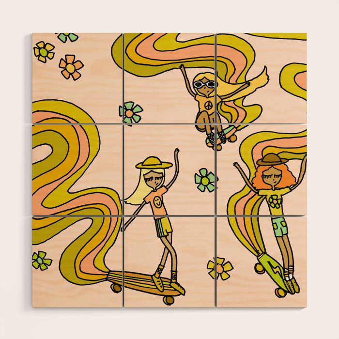 girl gang // dogtown and z girls // skateboard girl power by surfy birdy Wood Wall Art Gallery Image 1
