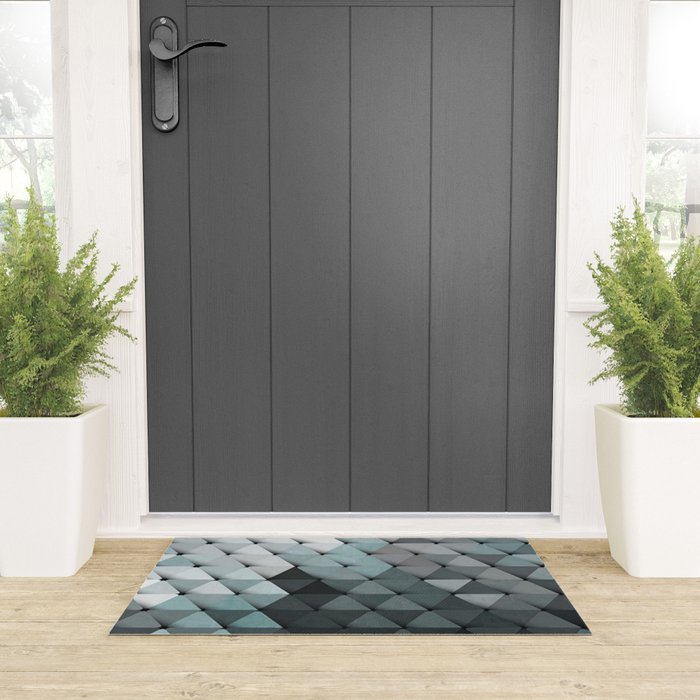 Triangles Teal Gray Welcome Mat Gallery Image 3