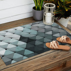 Triangles Teal Gray Outdoor Rug Gallery Image 2