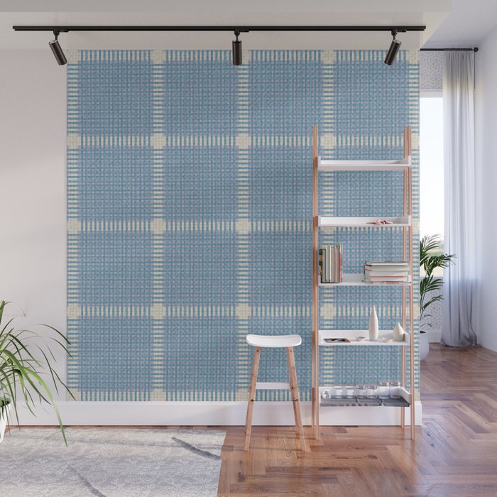 Woven Cross Check Seaside Blue x Cream x Lavender Wall Mural Gallery Image 1