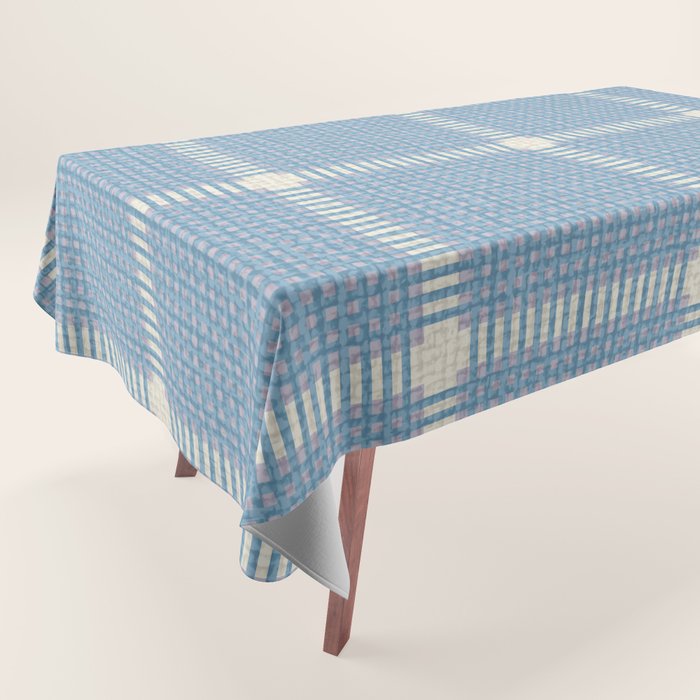 Woven Cross Check Seaside Blue x Cream x Lavender Tablecloth Gallery Image 1