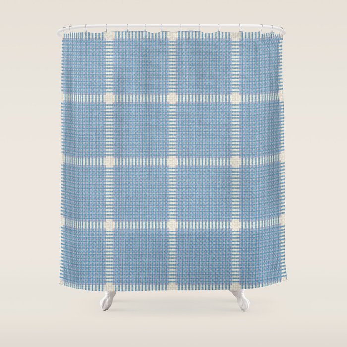 Woven Cross Check Seaside Blue x Cream x Lavender Shower Curtain Gallery Image 1