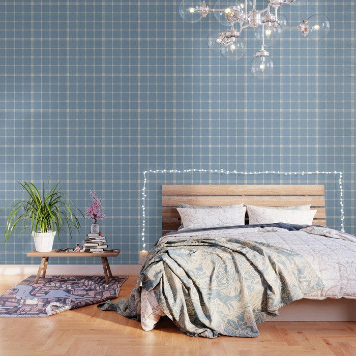 Woven Cross Check Seaside Blue x Cream x Lavender Wallpaper Gallery Image 1