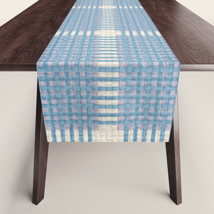 Woven Cross Check Seaside Blue x Cream x Lavender Table Runner Gallery Image 1