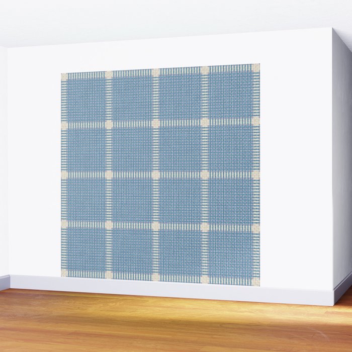 Woven Cross Check Seaside Blue x Cream x Lavender Wall Mural Gallery Image 2