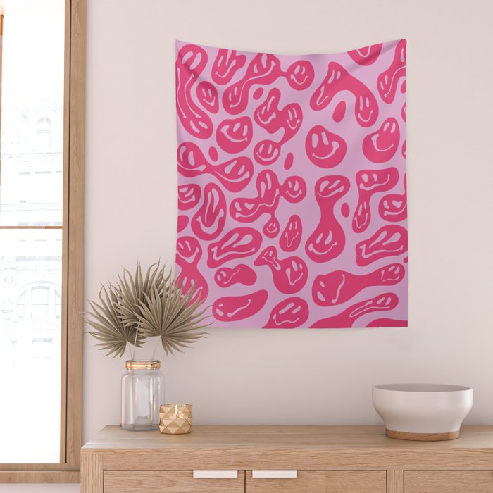 Hot Pink Dripping Smiley Wall Tapestry Gallery Image 2