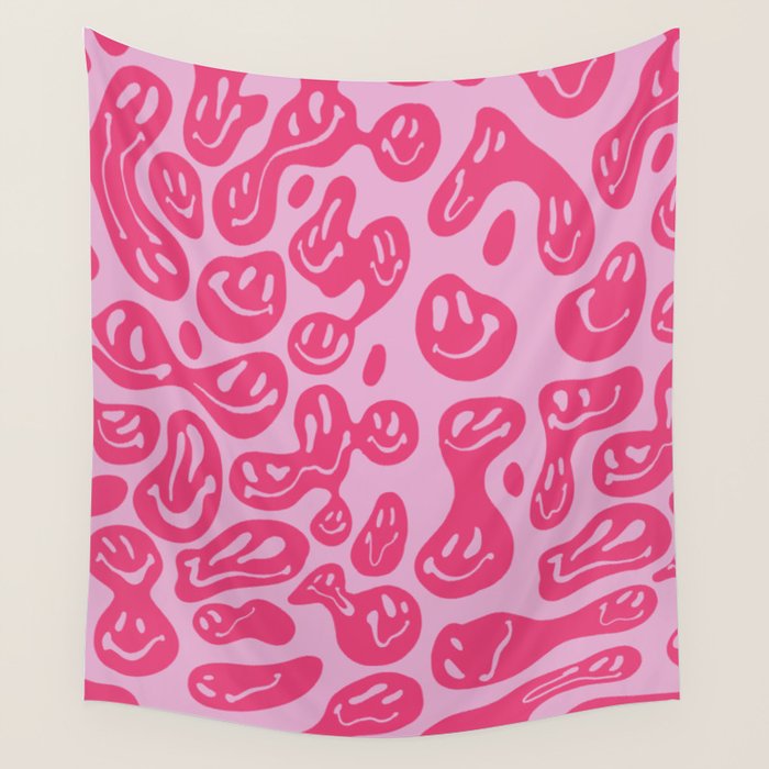 Hot Pink Dripping Smiley Wall Tapestry Gallery Image 4