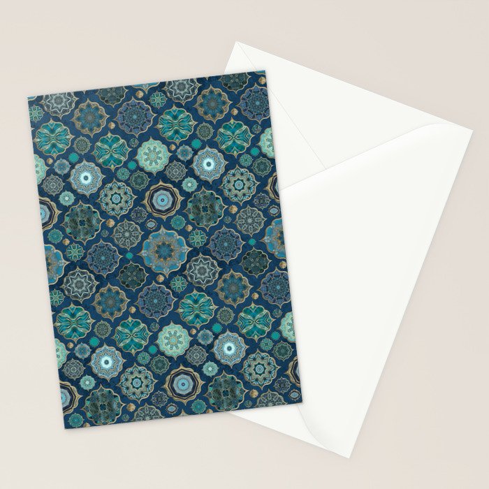 Teal Turquoise Gold Moroccan Tiles Boho Vintage Elegance Quatrefoil Shapes Stationery Card Gallery Image 2