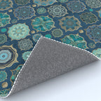 Teal Turquoise Gold Moroccan Tiles Boho Vintage Elegance Quatrefoil Shapes Rug Gallery Image 4