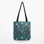 Teal Turquoise Gold Moroccan Tiles Boho Vintage Elegance Quatrefoil Shapes Tote Bag Gallery Image 2