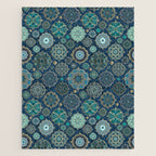 Teal Turquoise Gold Moroccan Tiles Boho Vintage Elegance Quatrefoil Shapes Jigsaw Puzzle Gallery Image 1