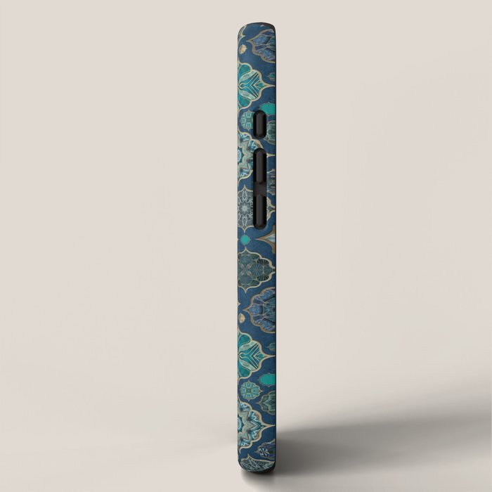 Teal Turquoise Gold Moroccan Tiles Boho Vintage Elegance Quatrefoil Shapes iPhone Case Gallery Image 2