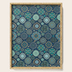 Teal Turquoise Gold Moroccan Tiles Boho Vintage Elegance Quatrefoil Shapes Serving Tray Gallery Image 1