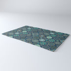 Teal Turquoise Gold Moroccan Tiles Boho Vintage Elegance Quatrefoil Shapes Rug Gallery Image 3