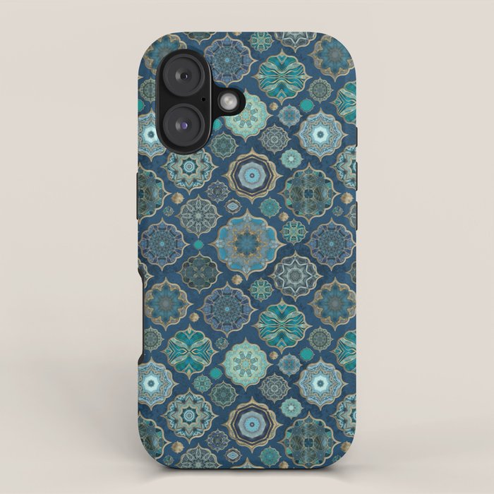 Teal Turquoise Gold Moroccan Tiles Boho Vintage Elegance Quatrefoil Shapes iPhone Case Gallery Image 1
