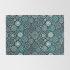 Teal Turquoise Gold Moroccan Tiles Boho Vintage Elegance Quatrefoil Shapes Rug Gallery Image 2