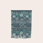 Teal Turquoise Gold Moroccan Tiles Boho Vintage Elegance Quatrefoil Shapes Wall Hanging Gallery Image 1