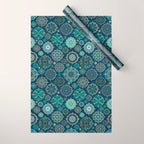 Teal Turquoise Gold Moroccan Tiles Boho Vintage Elegance Quatrefoil Shapes Wrapping Paper Gallery Image 1