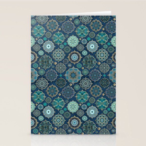 Teal Turquoise Gold Moroccan Tiles Boho Vintage Elegance Quatrefoil Shapes Stationery Card Gallery Image 2