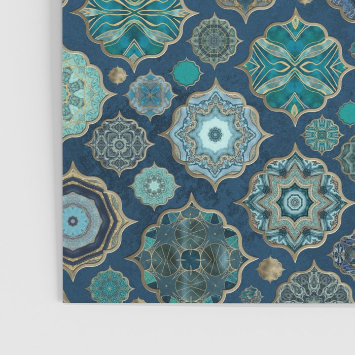 Teal Turquoise Gold Moroccan Tiles Boho Vintage Elegance Quatrefoil Shapes Poster Gallery Image 3