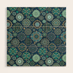 Teal Turquoise Gold Moroccan Tiles Boho Vintage Elegance Quatrefoil Shapes Wood Wall Art Gallery Image 1