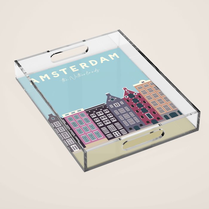 Amsterdam, the Netherlands Travel Poster Acrylic Tray Gallery Image 1