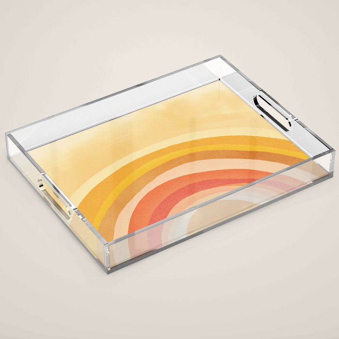 Whimsy Boho Rainbow Ombre Orange Yellow Acrylic Tray Gallery Image 1