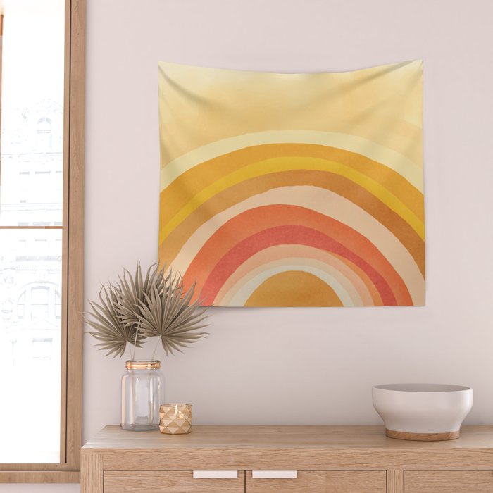 Whimsy Boho Rainbow Ombre Orange Yellow Wall Tapestry Gallery Image 2