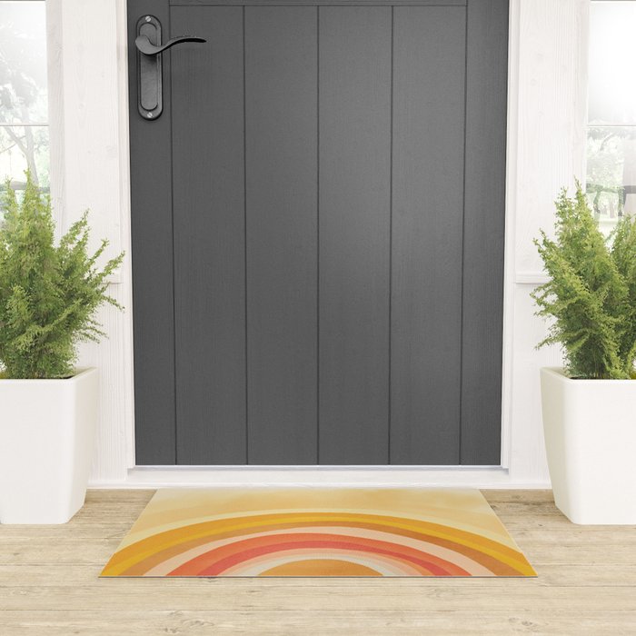 Whimsy Boho Rainbow Ombre Orange Yellow Welcome Mat Gallery Image 3