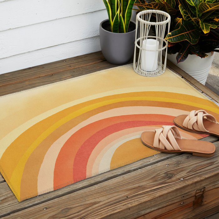 Whimsy Boho Rainbow Ombre Orange Yellow Outdoor Rug Gallery Image 2