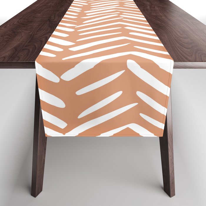 Abstract Herringbone, Striped Pattern, Orange and White Table Runner Gallery Image 1