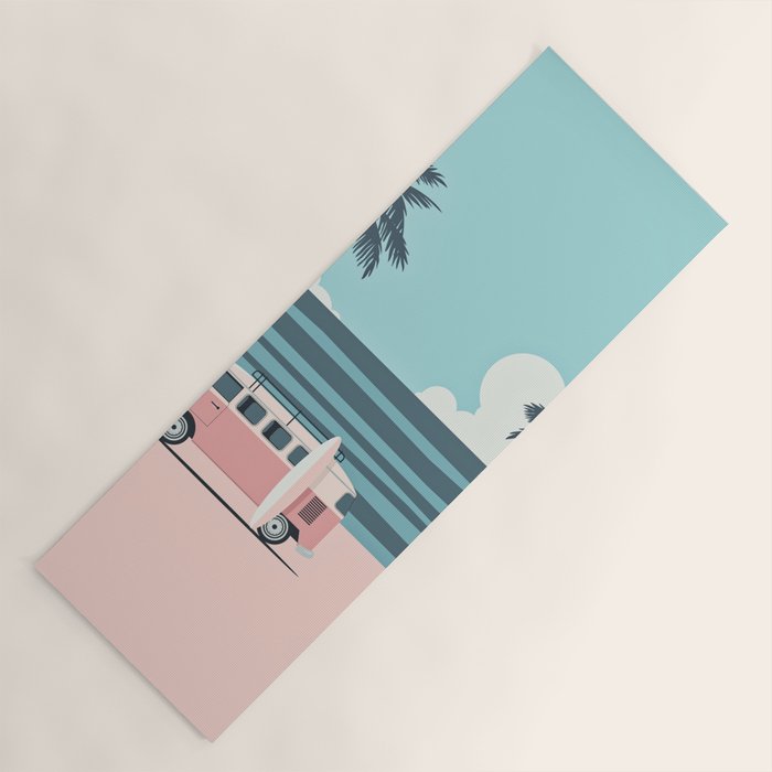 Surfer Graphic Beach Palm-Tree Camper-Van Art Yoga Mat Gallery Image 1