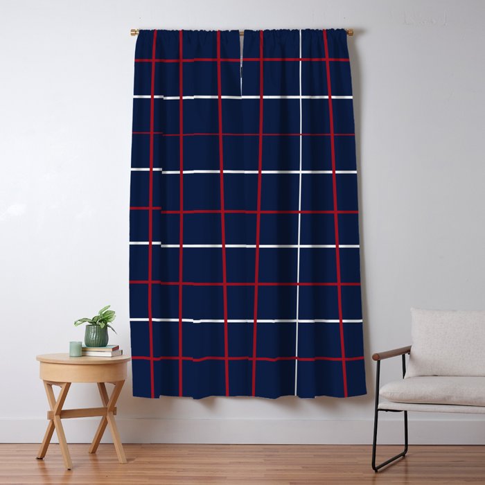 Navy Red White Tattersall Window Curtain Gallery Image 1