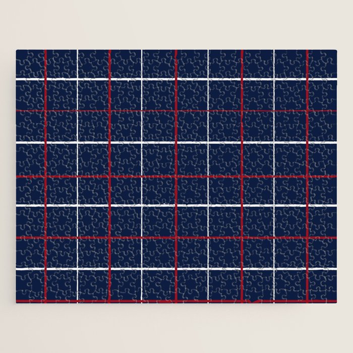 Navy Red White Tattersall Jigsaw Puzzle Gallery Image 1