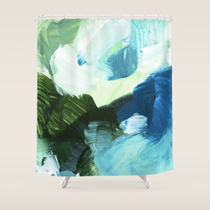 bluegreen brushstrokes Shower Curtain Gallery Image 1