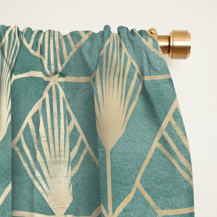 Art Deco Diamonds in Teal and Gold Window Curtain Gallery Image 2