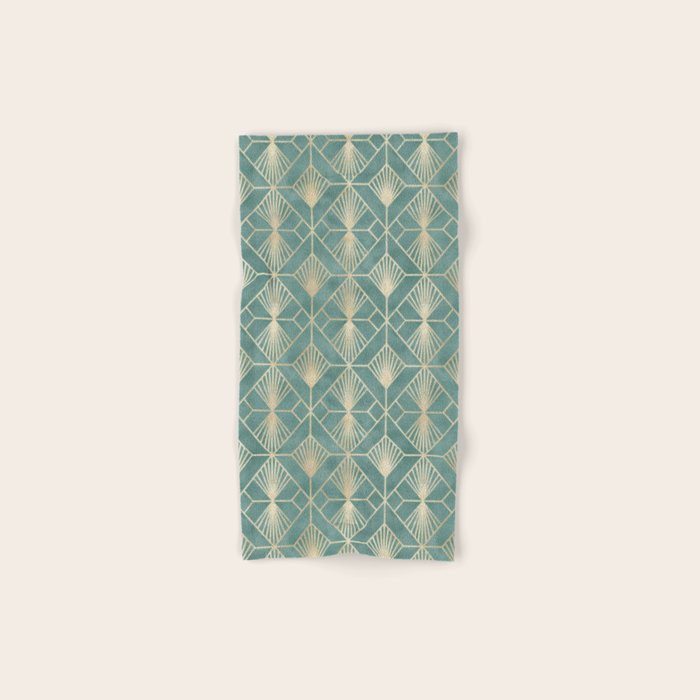 Art Deco Diamonds in Teal and Gold Bath Towel Gallery Image 1