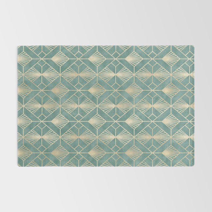 Art Deco Diamonds in Teal and Gold Rug Gallery Image 2