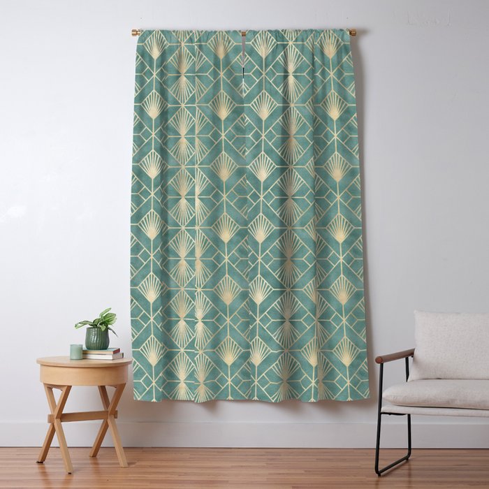 Art Deco Diamonds in Teal and Gold Window Curtain Gallery Image 5