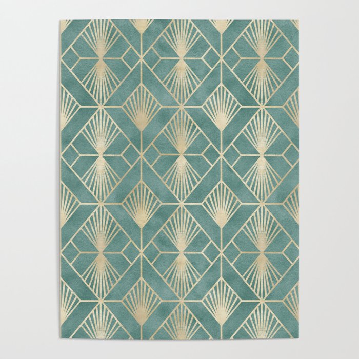 Art Deco Diamonds in Teal and Gold Poster Gallery Image 4