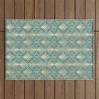 Art Deco Diamonds in Teal and Gold Outdoor Rug Gallery Image 1