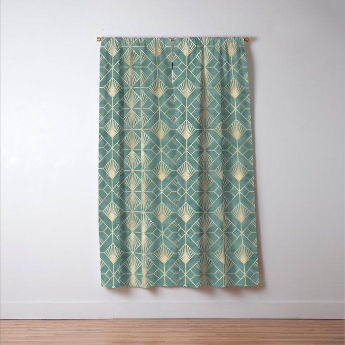 Art Deco Diamonds in Teal and Gold Window Curtain Gallery Image 3