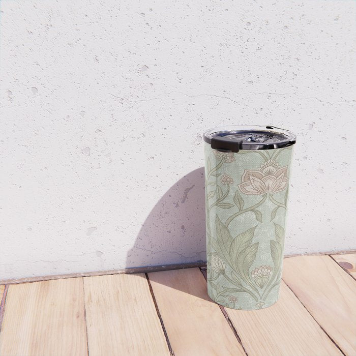 Ivy Morris Sage Green Floral Damask with Climbing Vines Travel Mug Gallery Image 4