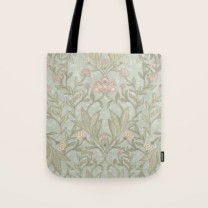 Ivy Morris Sage Green Floral Damask with Climbing Vines Tote Bag Gallery Image 1