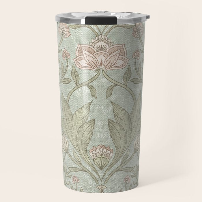 Ivy Morris Sage Green Floral Damask with Climbing Vines Travel Mug Gallery Image 1
